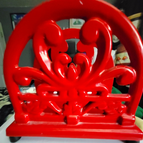 Red Cast Iron napkin holder - Picture 1 of 2